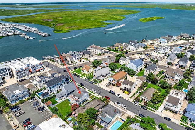 bird's eye view featuring a water view