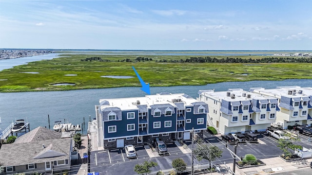 aerial view with a water view