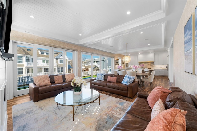 10017 Corinthian Dr, Stone Harbor, NJ 08247 - living area featuring ornamental molding, recessed lighting, plenty of natural light, and wood finished floors