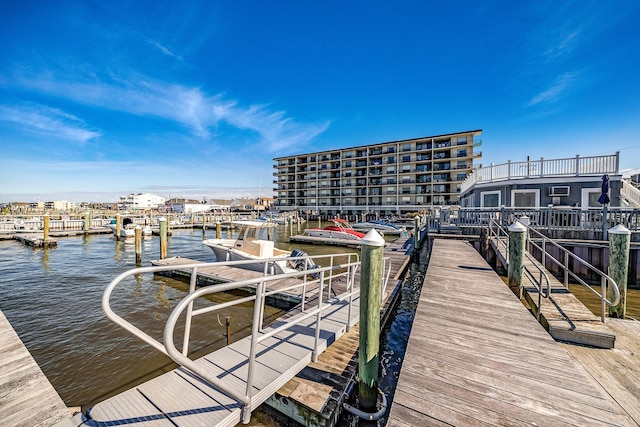 view of dock with a water view