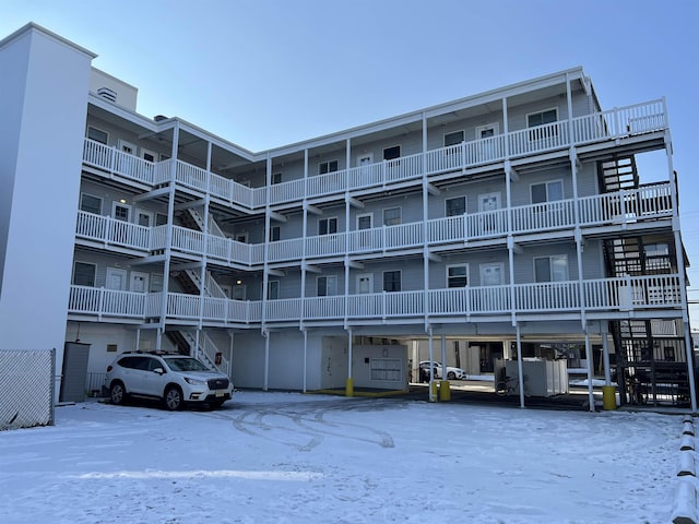 view of snow covered building