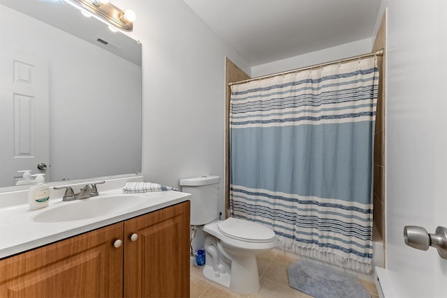 full bathroom with visible vents, toilet, tile patterned flooring, and vanity