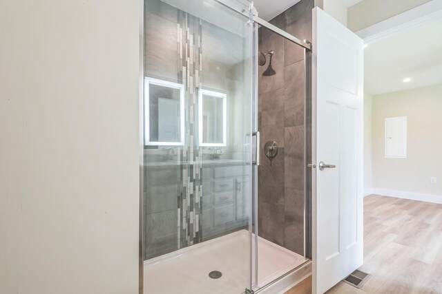 80 W Rising Sun Dr, Ocean View, NJ 08230 - full bathroom featuring a stall shower, wood finished floors, and recessed lighting