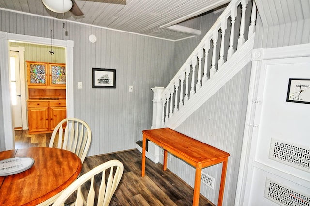 717 W Rio Grande Ave, Wildwood, NJ 08260 - dining area with wood finished floors, stairs, and a ceiling fan
