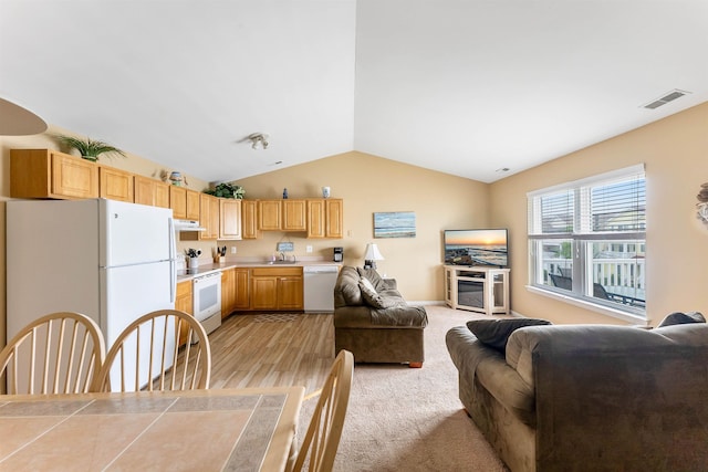 328 E 25th Ave Unit C, North Wildwood, NJ 08260 - living room featuring lofted ceiling and light wood-style floors