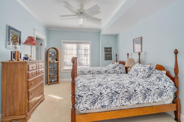56 E 22nd St, Avalon, NJ 08202 - bedroom featuring light colored carpet, ornamental molding, and ceiling fan