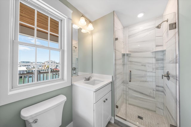 310 42nd Pl Unit 201E, Sea Isle City, NJ 08243 - full bathroom featuring toilet, a shower stall, a water view, and vanity