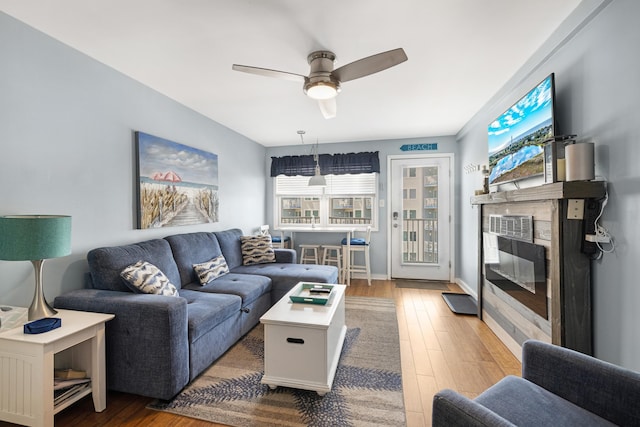 8401 Atlantic Ave # 405, Wildwood Crest, NJ 08260 - living room featuring wood finished floors and ceiling fan