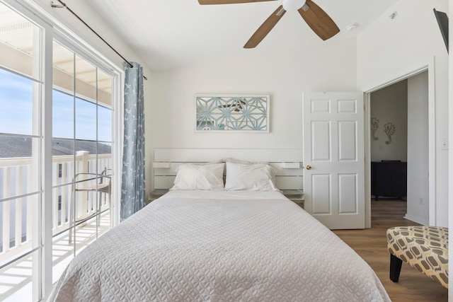 316 E 17th Ave Unit 6, North Wildwood, NJ 08260 - bedroom with wood finished floors, access to exterior, a ceiling fan, and lofted ceiling