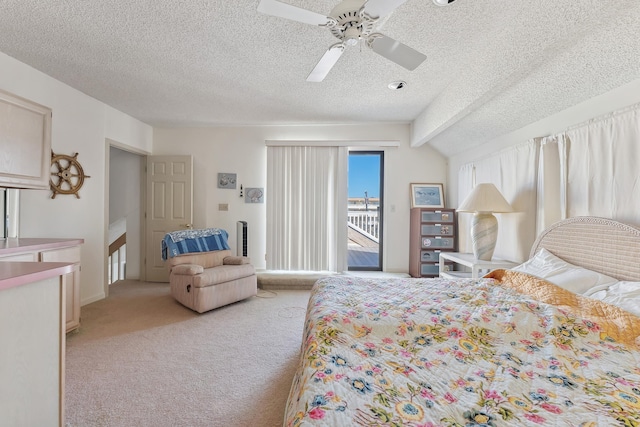 138 8th St, Avalon, NJ 08202 - bedroom with access to exterior, light carpet, a textured ceiling, and a ceiling fan