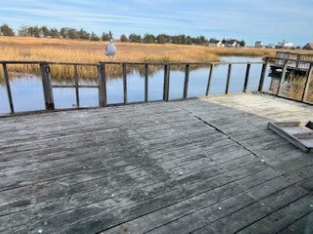 dock area with a water view