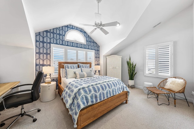 3328 Ocean Dr Unit 3328, Avalon, NJ 08202 - bedroom featuring vaulted ceiling, carpet, a desk, and ceiling fan