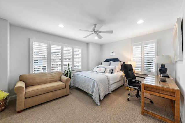 3328 Ocean Dr Unit 3328, Avalon, NJ 08202 - bedroom featuring a desk, multiple windows, light colored carpet, recessed lighting, and a ceiling fan