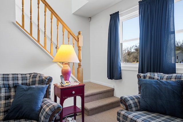 sitting room featuring carpet flooring