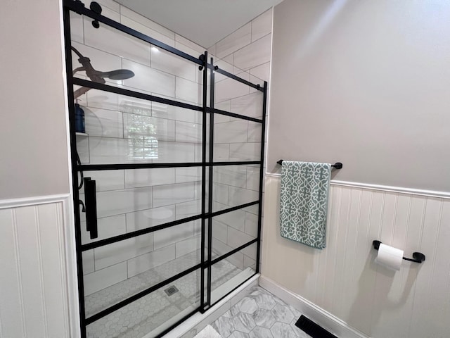 48 Wynndemere Ct, Cape May Court House, NJ 08210 - full bath with a tile shower, marble finish floors, and a wainscoted wall