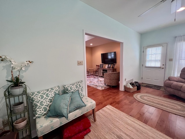 48 Wynndemere Ct, Cape May Court House, NJ 08210 - living room featuring wood finished floors and a ceiling fan