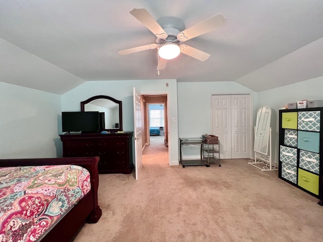 48 Wynndemere Ct, Cape May Court House, NJ 08210 - bedroom featuring vaulted ceiling, carpet floors, a ceiling fan, and a closet