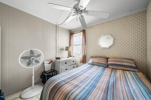 28 89th St, Sea Isle City, NJ 08243 - bedroom with a ceiling fan and wallpapered walls