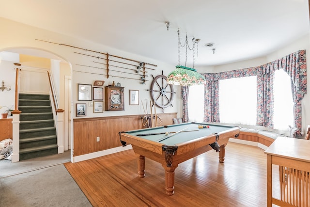 game room featuring wooden walls and pool table