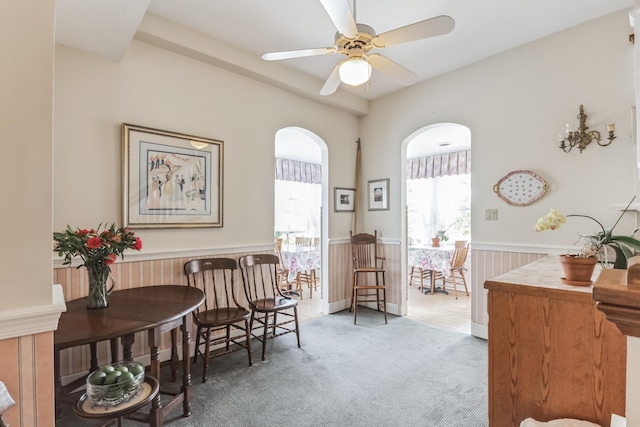 sitting room featuring carpet flooring and ceiling fan