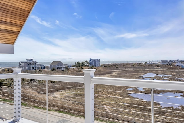 exterior space with a water view