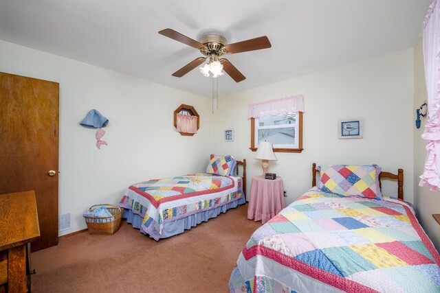 bedroom featuring carpet flooring and ceiling fan