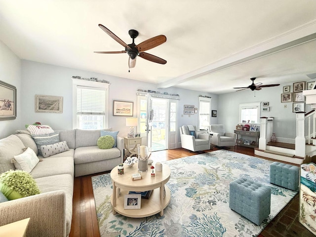 168 98th St, Stone Harbor, NJ 08247 - living area with a ceiling fan, wood finished floors, and a wealth of natural light