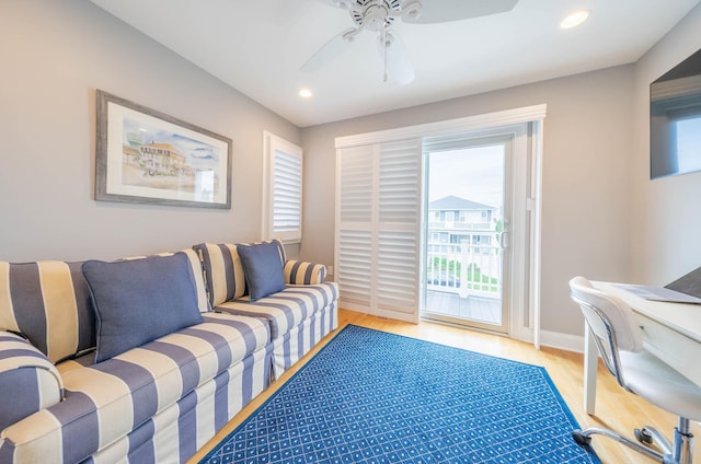 254 89th St Unit 1, Stone Harbor, NJ 08247 - living area with ceiling fan, baseboards, wood finished floors, and recessed lighting