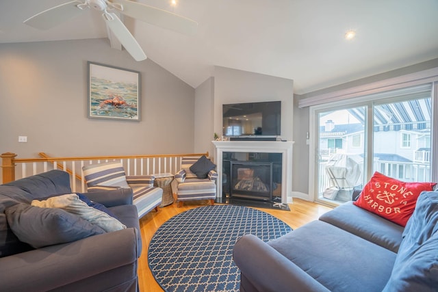 254 89th St Unit 1, Stone Harbor, NJ 08247 - living area featuring wood finished floors, ceiling fan, and a fireplace with flush hearth
