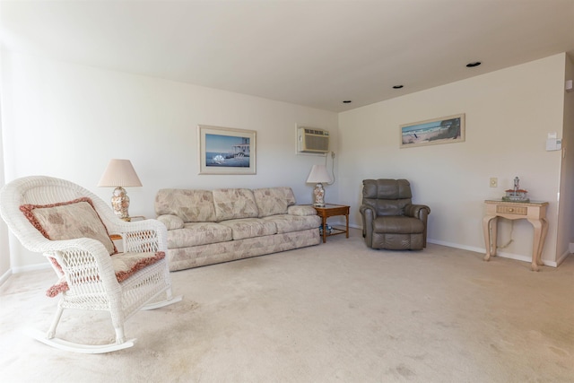 living room with carpet and a wall unit AC