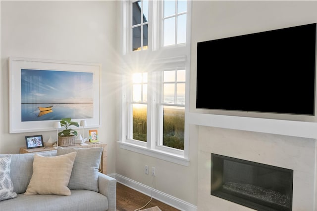 1 108th St, Stone Harbor, NJ 08247 - living area with a glass covered fireplace, plenty of natural light, and wood finished floors
