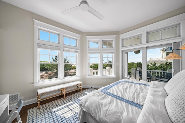 1 108th St, Stone Harbor, NJ 08247 - bedroom featuring access to exterior, ceiling fan, and wood finished floors
