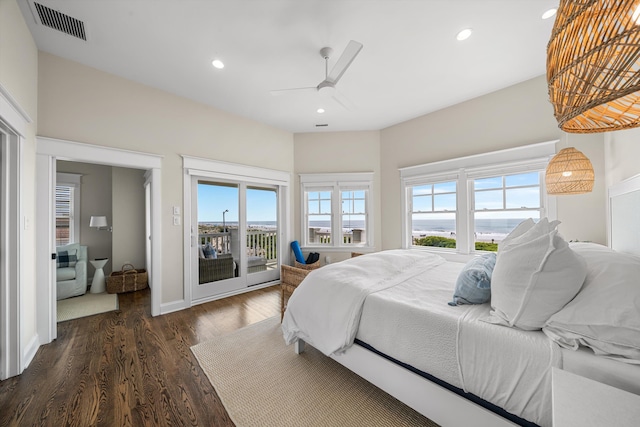 1 108th St, Stone Harbor, NJ 08247 - bedroom featuring access to outside, dark wood finished floors, recessed lighting, and a ceiling fan