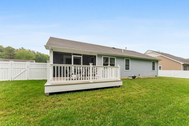 19 Canterbury Way, Cape May Court House, NJ 08210 - back of house with a sunroom, a wooden deck, a gate, and roof with shingles