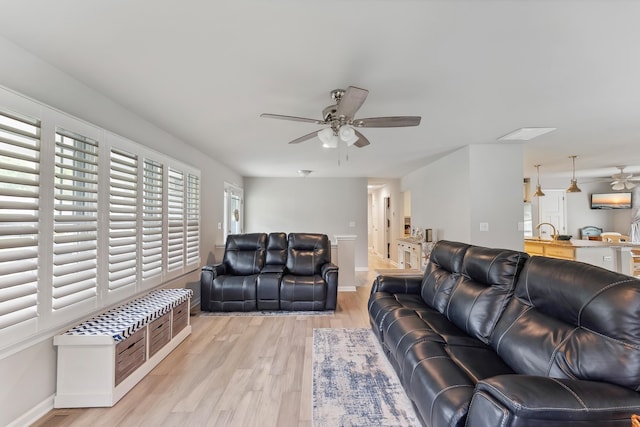 19 Canterbury Way, Cape May Court House, NJ 08210 - living area with ceiling fan, light wood-type flooring, and baseboards