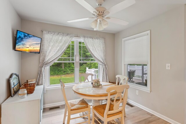 19 Canterbury Way, Cape May Court House, NJ 08210 - dining area featuring ceiling fan, light wood-style flooring, and baseboards