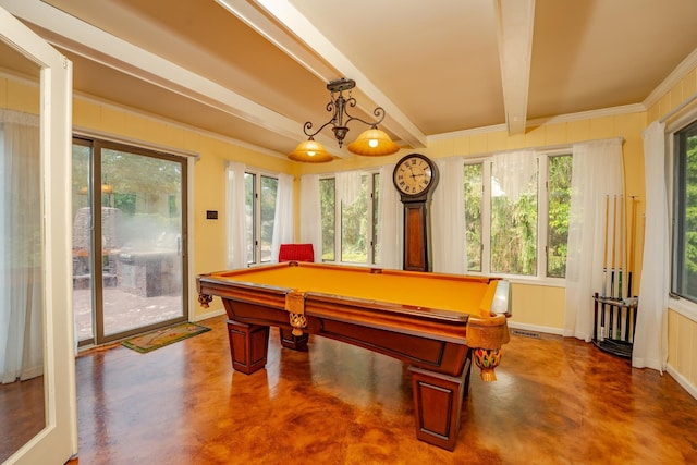 5 Edwards Ter, Seaville, NJ 08230 - rec room with concrete flooring, beam ceiling, plenty of natural light, pool table, and ornamental molding
