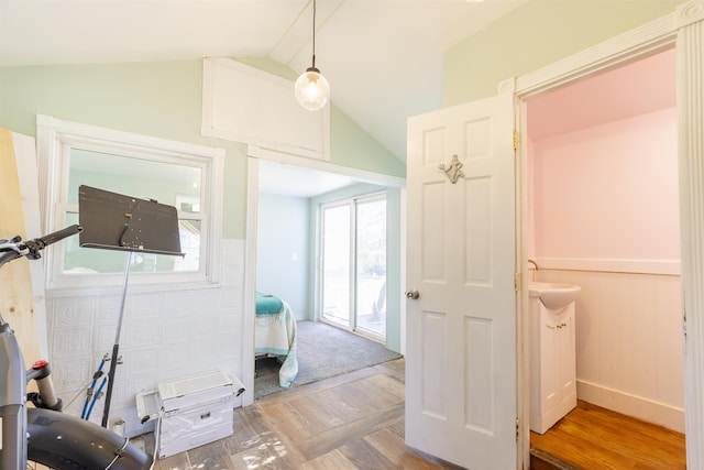151 Stimpson Ln, West Cape May, NJ 08204 - hallway featuring a wainscoted wall and parquet floors