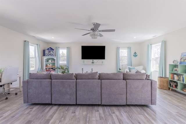 151 Stimpson Ln, West Cape May, NJ 08204 - living room with ceiling fan, wood finished floors, and recessed lighting