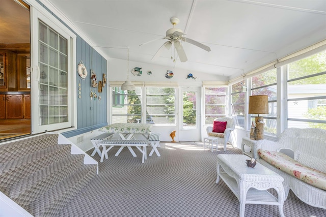 sunroom / solarium with ceiling fan and a wealth of natural light