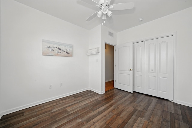 305 E Bennett Ave Unit A, Wildwood, NJ 08260 - unfurnished bedroom featuring dark wood-type flooring, a closet, and a ceiling fan