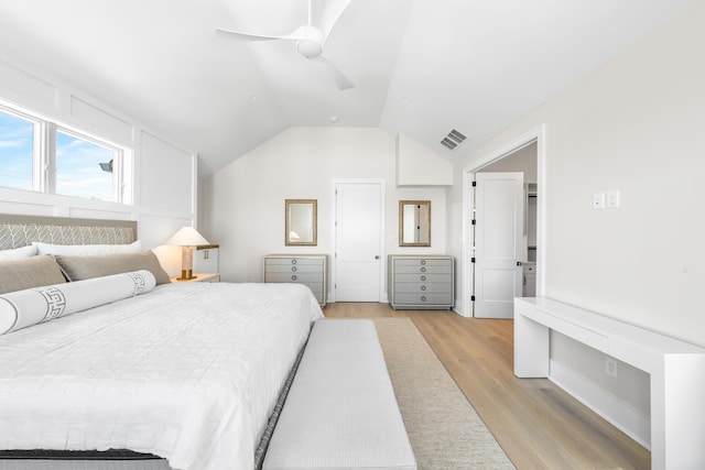 242 83rd St, Stone Harbor, NJ 08247 - bedroom featuring light wood-type flooring, vaulted ceiling, and a ceiling fan