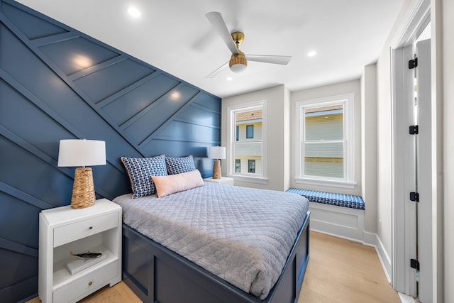 242 83rd St, Stone Harbor, NJ 08247 - bedroom featuring light wood-style floors, recessed lighting, and a ceiling fan