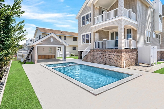 242 83rd St, Stone Harbor, NJ 08247 - outdoor pool with a patio, stairway, a hot tub, and a yard