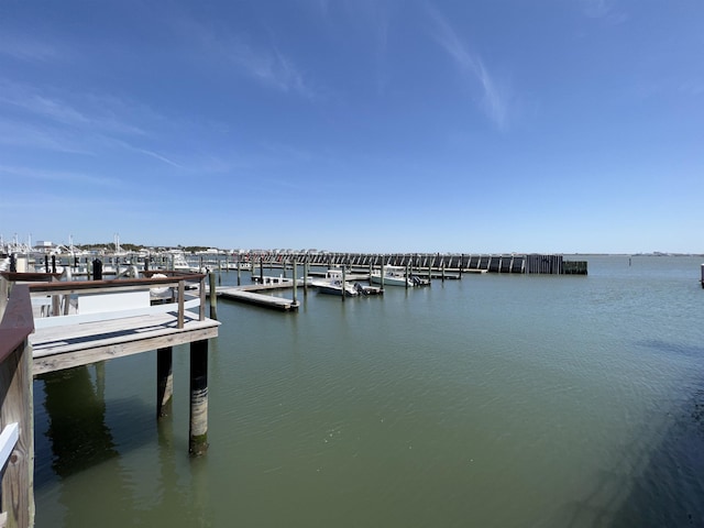 view of dock with a water view