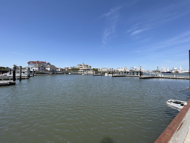 view of dock with a water view