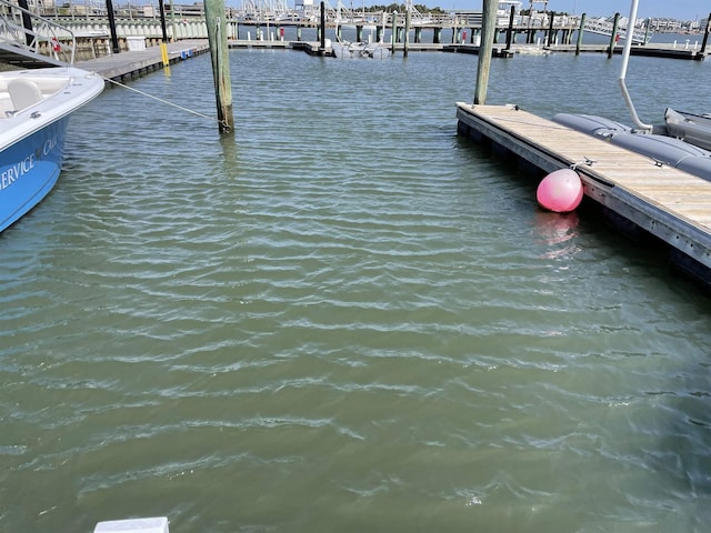 view of dock with a water view