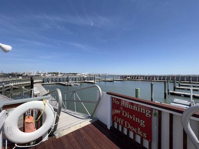 view of dock with a water view