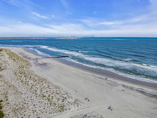 property view of water featuring a beach view