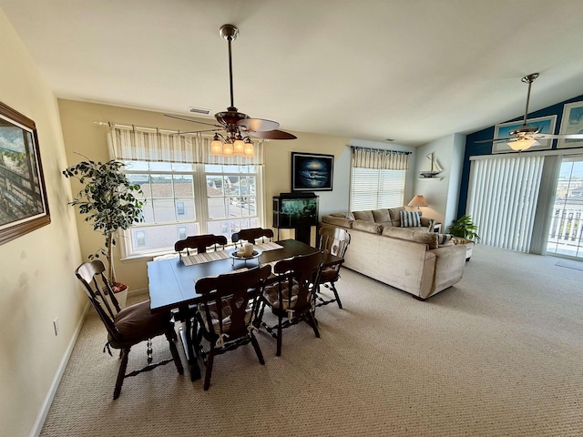 407 W Andrews Ave Unit 200, Wildwood, NJ 08260 - carpeted dining area featuring a ceiling fan, vaulted ceiling, healthy amount of natural light, and baseboards